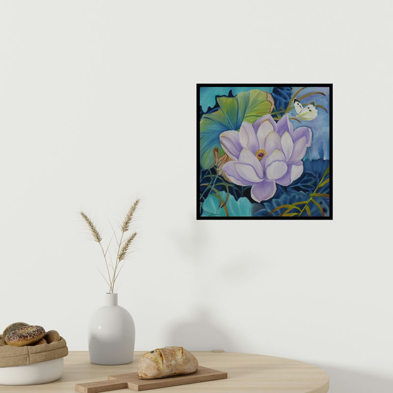 In-situ view of Sulakshana Dharmadhikari's 'Flower With Butterfly (Delicate Dance)' painting in a room