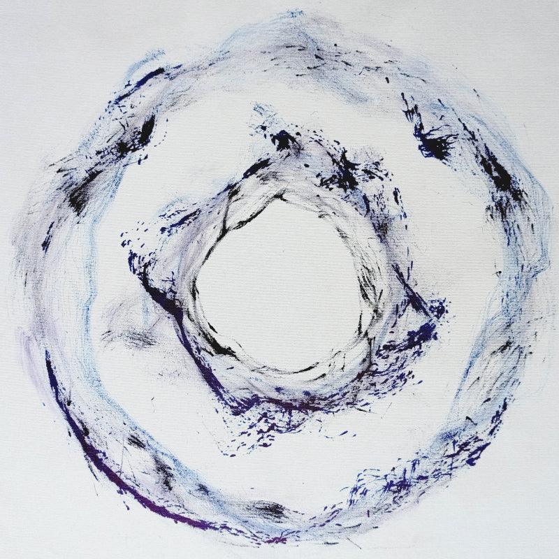 Abstract pen ink painting titled '10 Hours 18 Minutes Life Facsimile', 23x23 inches, by artist Sandeep Kumar on Canvas