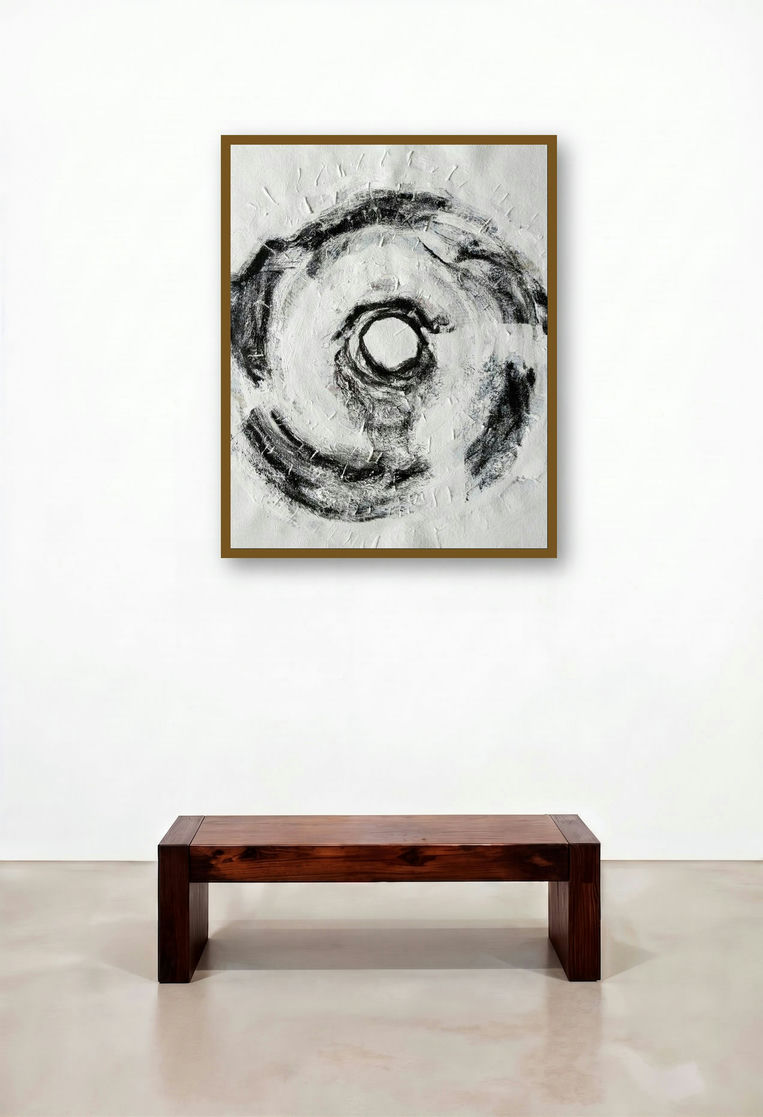 10 Hours 21 Minutes Life Facsimile (Eye of the Storm) by artist Sandeep Kumar displayed in a Contemporary Luxury Hallway
