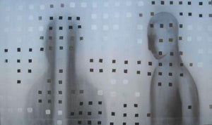 11 Mirror Image (Veiled Identities) by Satish Kale, Original Acrylic Figurative Painting on Canvas, Large Horizontal Wall Art