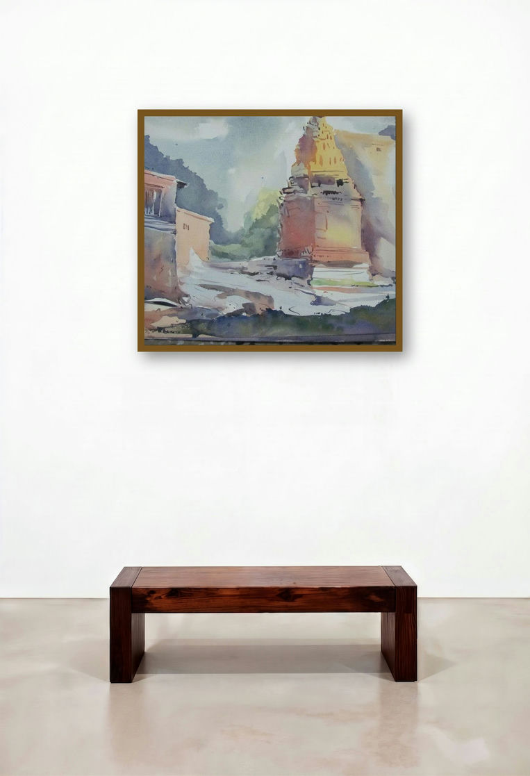 11111 006 (Sunlit Sanctity) by artist Prafulla Taywade displayed in a Coastal Family Room