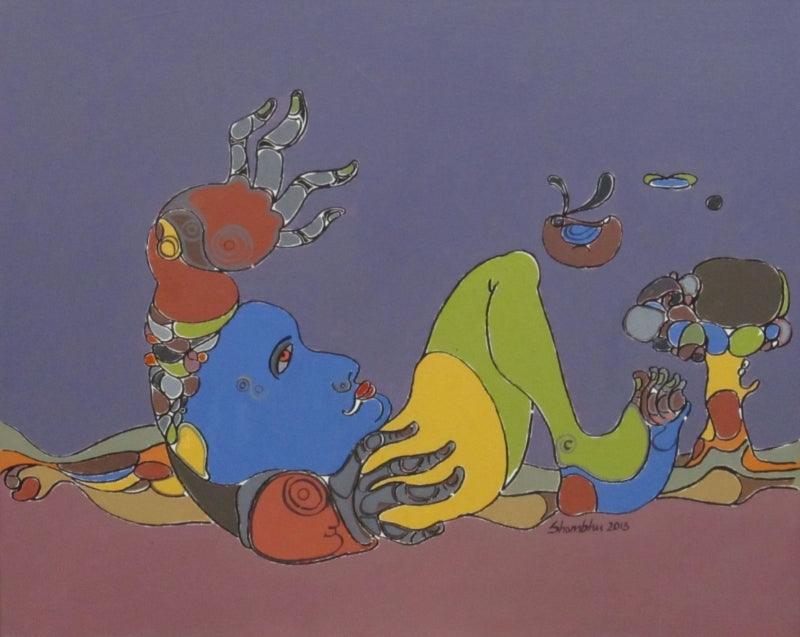 Figurative acrylic painting titled '116', 24x30 inches, by artist Shambhu Prasad Reddy Kolli on canvas