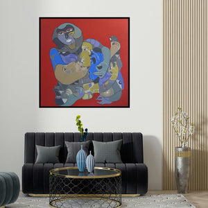 Shambhu Prasad Reddy Kolli's '125' painting visualized above a sofa in a contemporary room.