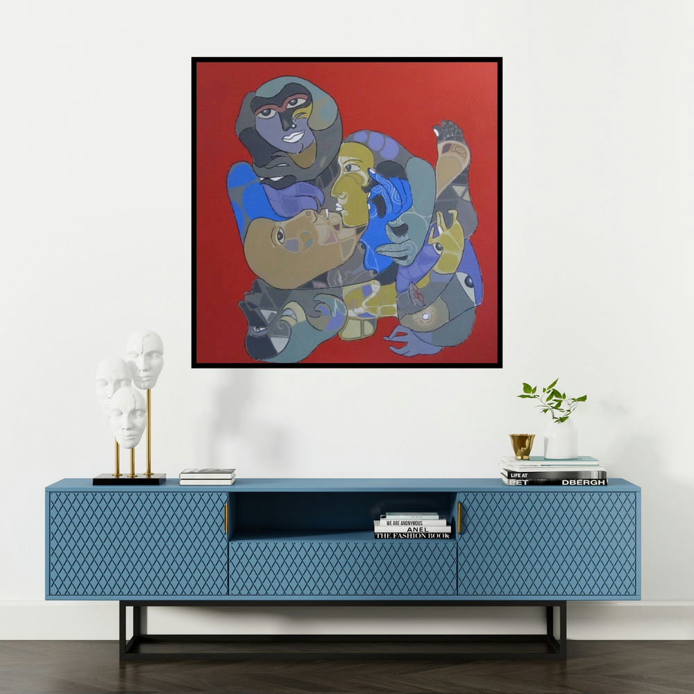 '125' painting by Shambhu Prasad Reddy Kolli shown on a wall in a furnished room.