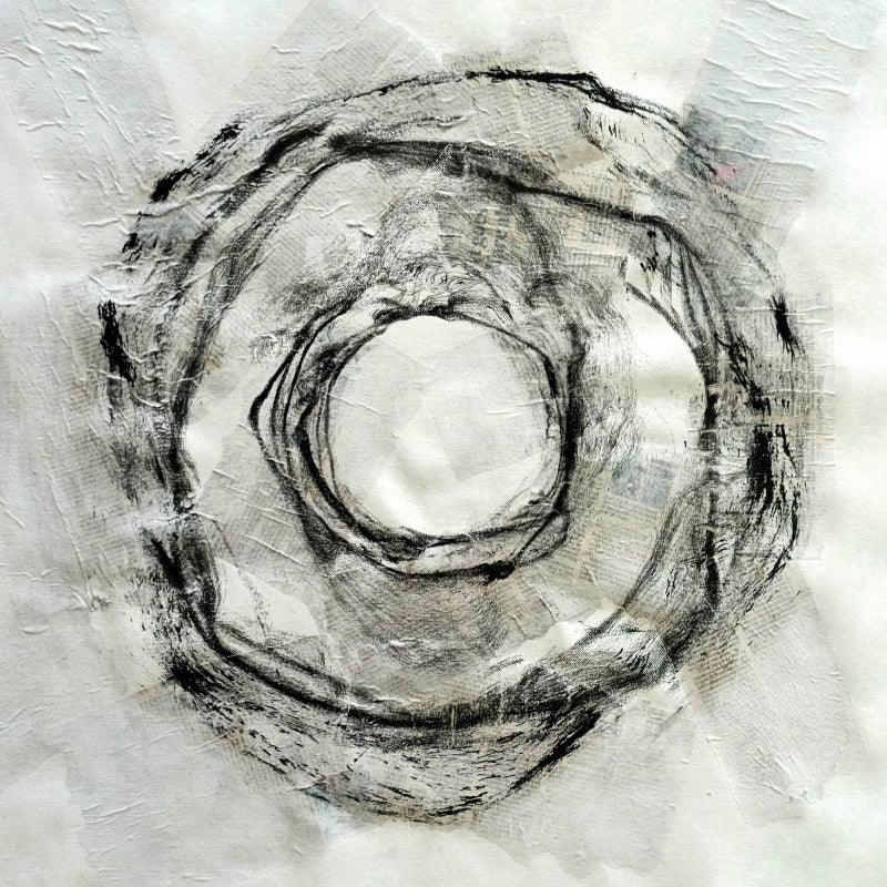 Abstract mixed media painting titled '15 Hours 15 Minutes Life Facsimile', 23x23 inches, by artist Sandeep Kumar on Canvas