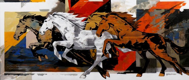 Animals acrylic painting titled '151 84x36', 84x36 inches, by artist Devidas Dharmadhikari on Canvas