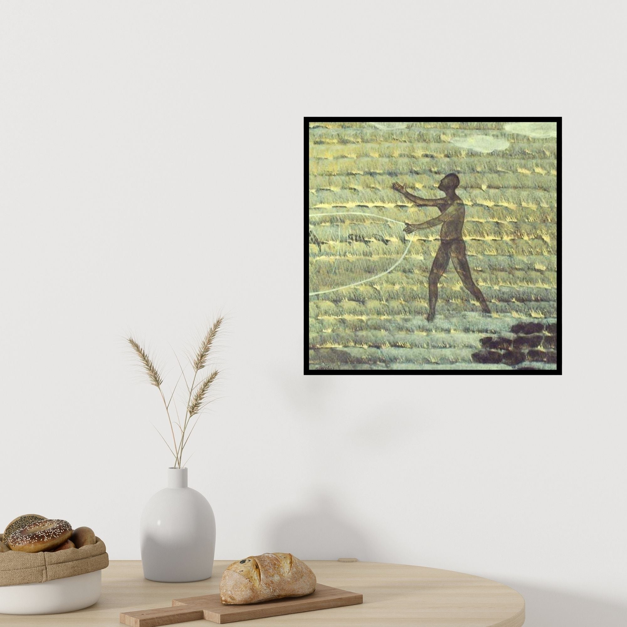 In-situ view of Satish Kale's '16 Fisher Man 1 (Rhythm of the Cast)' painting in a room