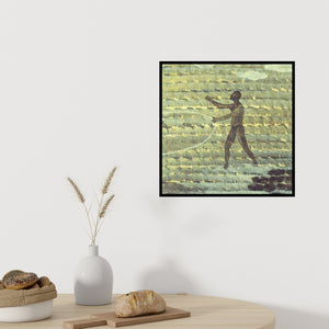 In-situ view of Satish Kale's '16 Fisher Man 1 (Rhythm of the Cast)' painting in a room