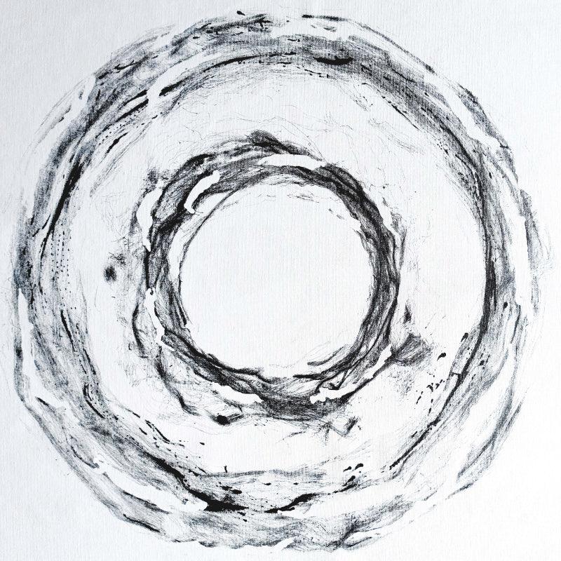 Abstract pen ink painting titled '17 Hours 36 Minutes Life Facsimile', 23x23 inches, by artist Sandeep Kumar on Canvas