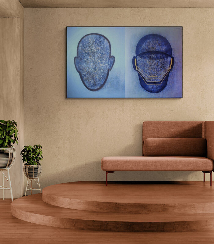 In-situ view of Satish Kale's '18 Safety (Echoes of the Mind)' painting in a room
