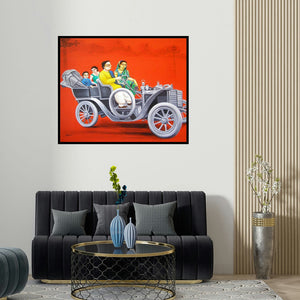 '1920 Vintage Car' painting by Gautam Mukherjee shown on a wall in a furnished room.