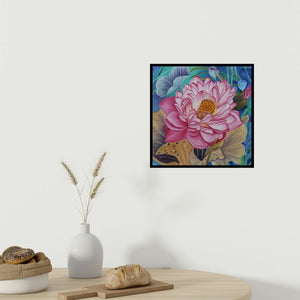 In-situ view of Sulakshana Dharmadhikari's 'Pink Lotus (Pink Lotus Symphony)' painting in a room