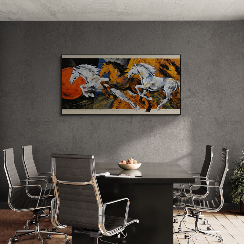 In-situ view of Devidas Dharmadhikari's 'Horse Series 201' painting in a room