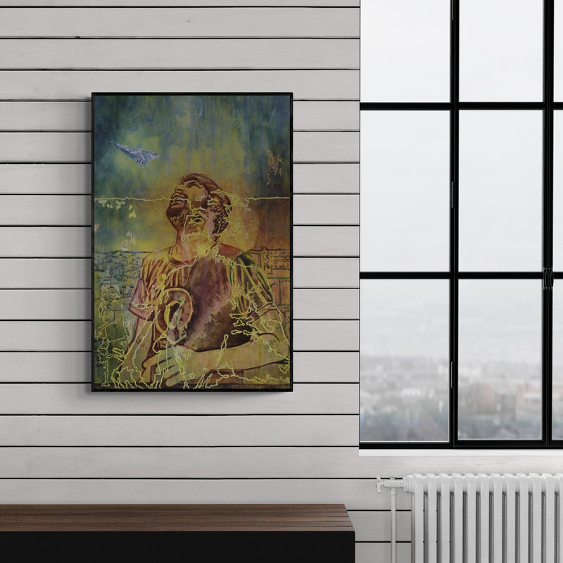 In-situ view of Rama Reddy's '22 Inquietude' painting in a room