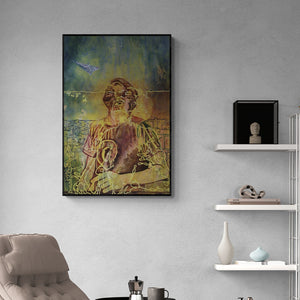Preview of '22 Inquietude' Painting by Rama Reddy shown on a wall in a furnished room.