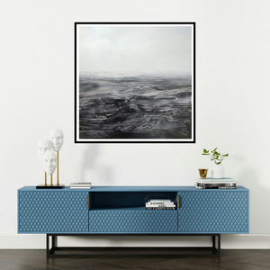 '3 (The Weight of Time)' painting by Manish Sharma shown on a wall in a furnished room.