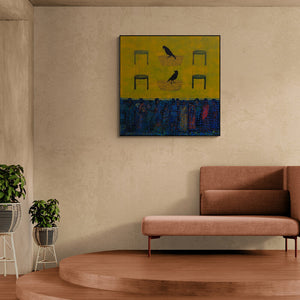 In-situ view of Harshada Kolapkar's '3Pm' painting in a room
