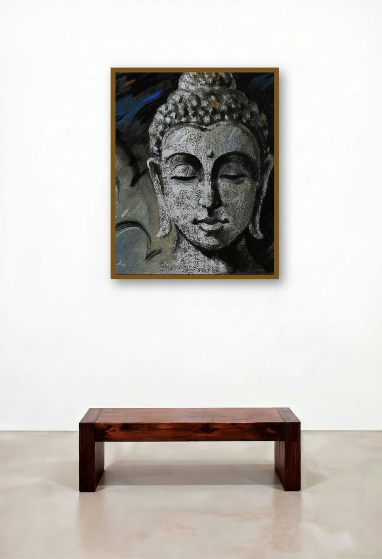 5 (Serene Buddha in Tranquility) by artist Sulakshana Dharmadhikari displayed in a Rustic Penthouse