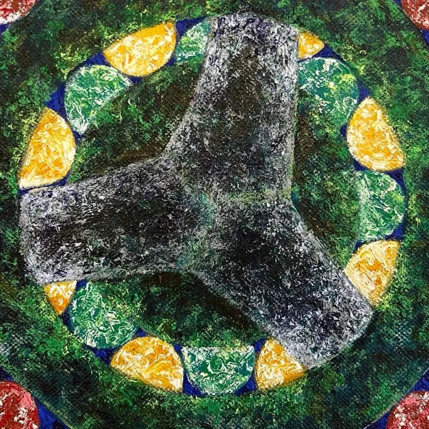 contemporary mixed-media painting titled '5 Tetrapods Tiffany A Mumbai Story', 6x6 inch, by artist Saurab Bhardwaj on Canvas