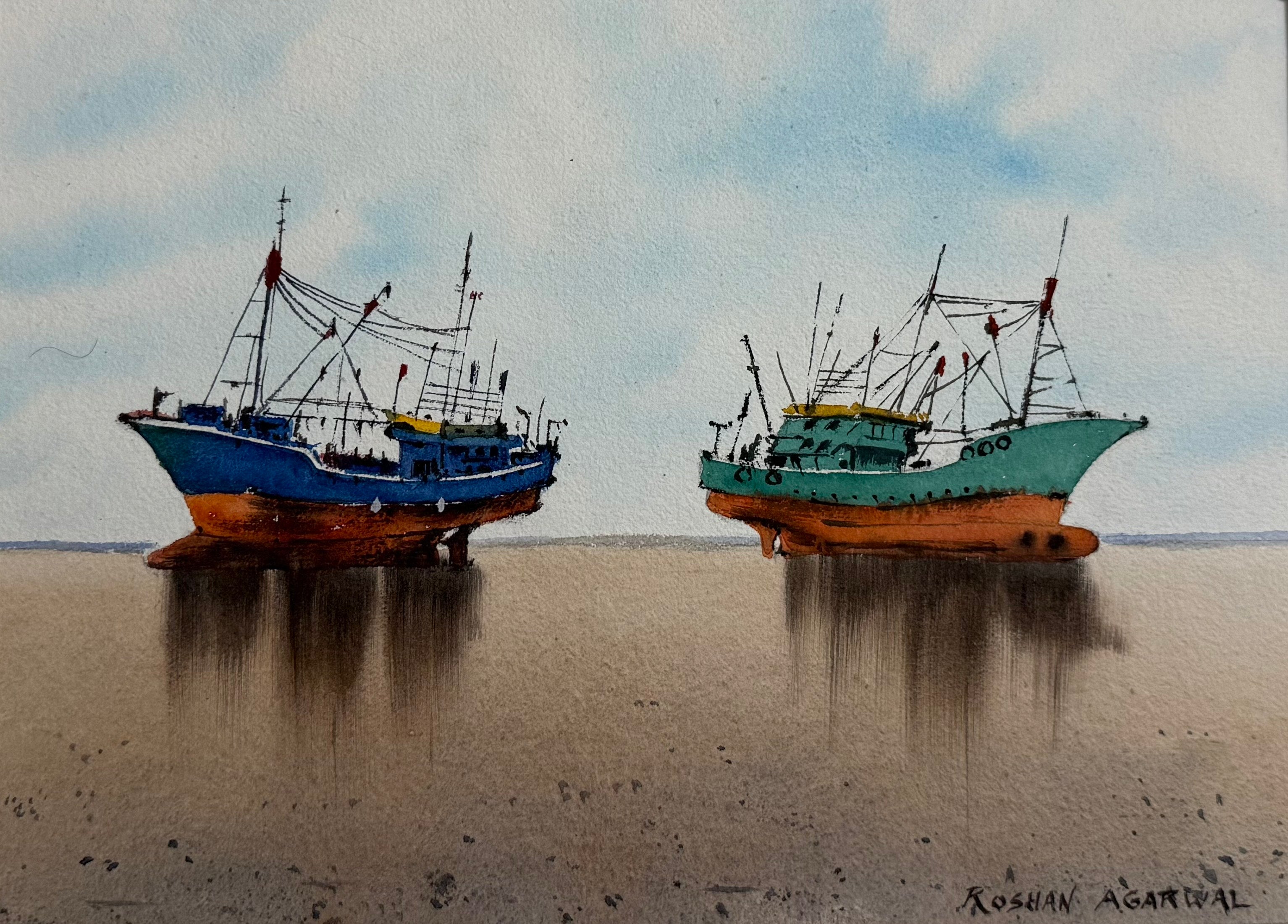 'Boats' Painting by artist Roshan Agarwal