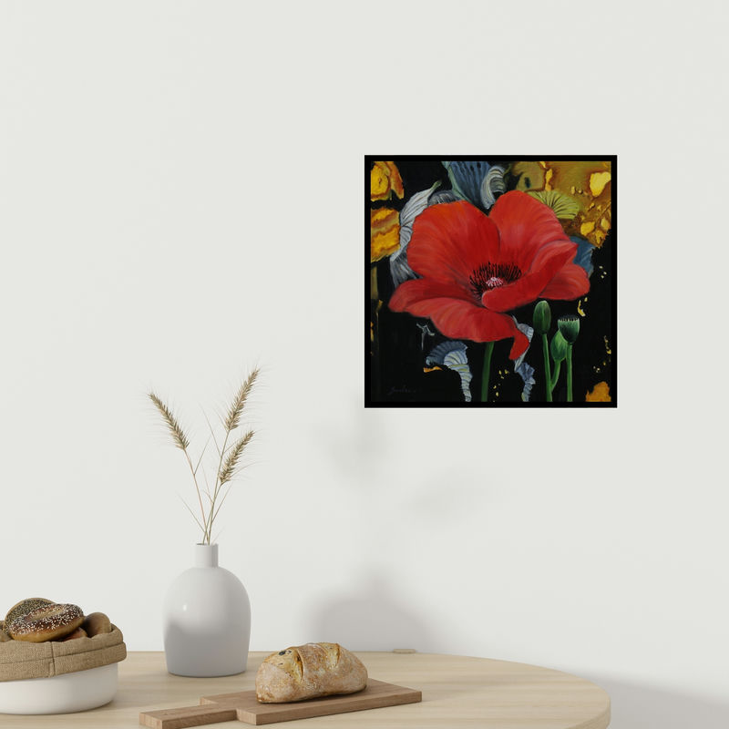 In-situ view of Sulakshana Dharmadhikari's 'Untitled (Serenity in Bloom)' painting in a room