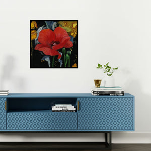 Preview of 'Untitled (Serenity in Bloom)' Painting by Sulakshana Dharmadhikari shown on a wall in a furnished room.