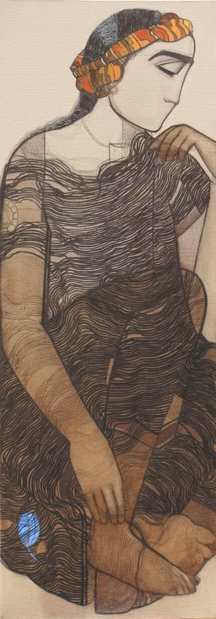 Figurative charcoal painting titled 'A Boy', 45x16 inches, by artist Siddharth Shingade on Canvas