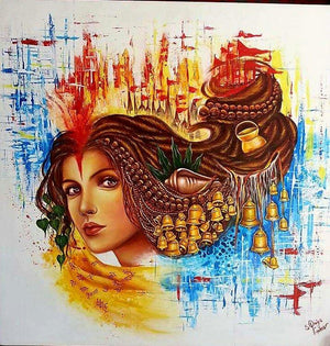Figurative acrylic painting titled 'Aastha', 30x30 inches, by artist Sonia Kumar on canvas
