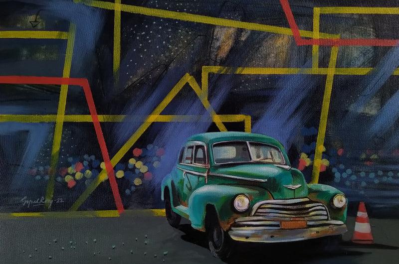 Transportation acrylic painting titled 'Abonded 2', 18x24 inches, by artist GOPAL Roy on Canvas