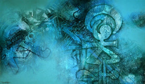 Abstract calligraphy painting titled 'Abstract 2', 18x28 inches, by artist Ram Kasture on Canvas