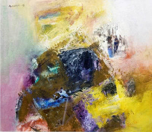Abstract (Radiant Hues) by Arun K Mishra, Original Acrylic Abstract Painting on Canvas, Small Horizontal Wall Art