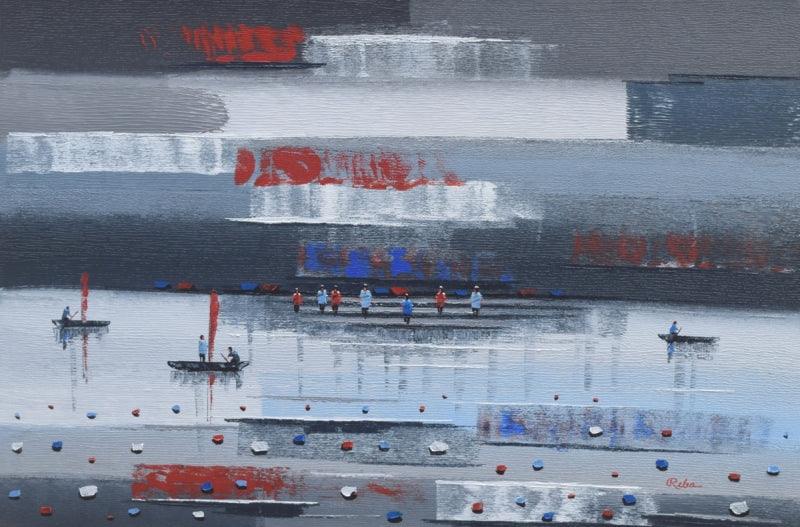 Abstract acrylic painting titled 'Abstract Landscape 1', 24x36 inches, by artist Reba Mandal on Canvas