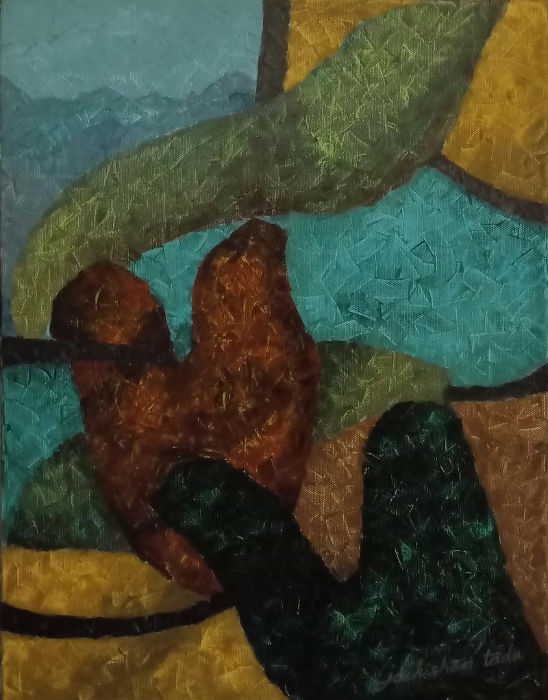 Abstract acrylic painting titled 'Abstract Landscape 1', 18x14 inches, by artist Jaikishan Tada on Canvas