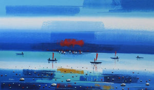 Landscape acrylic painting titled 'Abstract Landscape 11', 36x60 inches, by artist Reba Mandal on Canvas