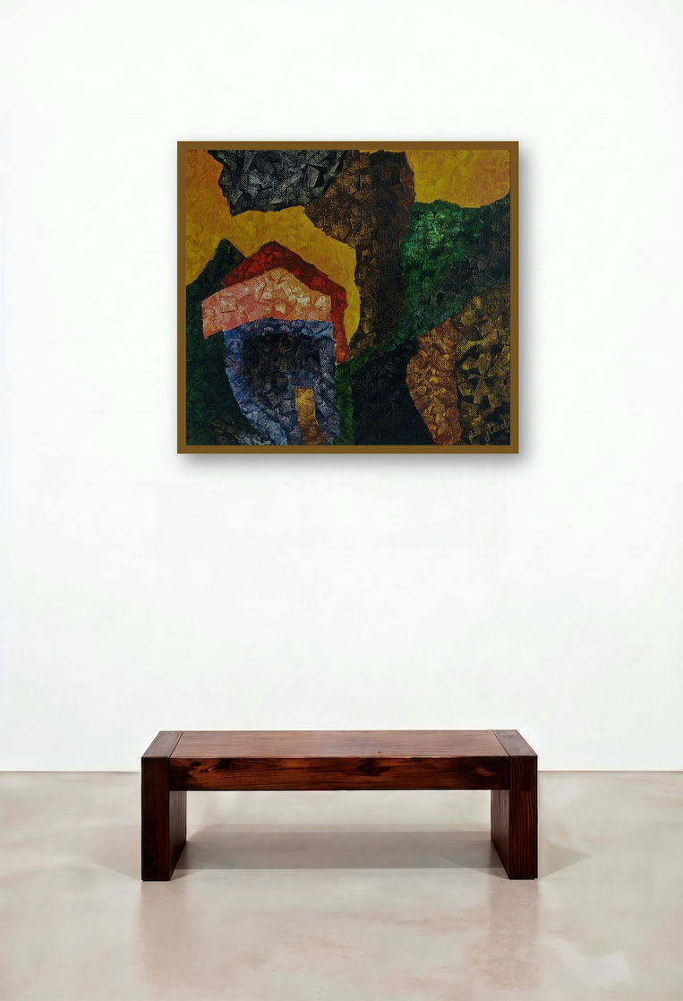 Abstract Landscape 5 (Hamlet in the Hills) by artist Jaikishan Tada displayed in a Minimalist Executive Office