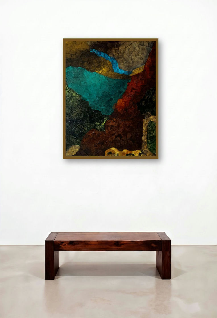 Abstract Landscape 7 (Earth's Embrace) by artist Jaikishan Tada displayed in a Transitional Living Room