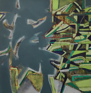 Abstract mixed media painting titled 'Aerial View 1', 18x18 inches, by artist Sameer Dixit on Canvas