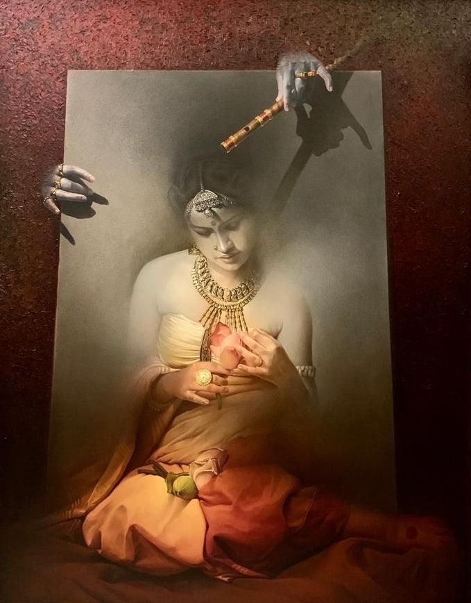 Figurative acrylic oil painting titled 'Affection', 54x42 inches, by artist Amit Bhar on Canvas