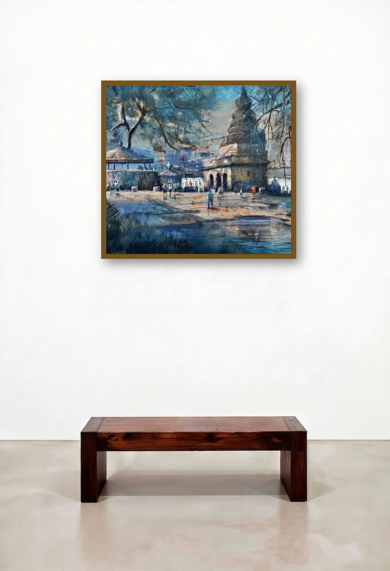After Rain (Sanctuary in the Woods) by artist Jitendra Divte displayed in a Scandinavian Library
