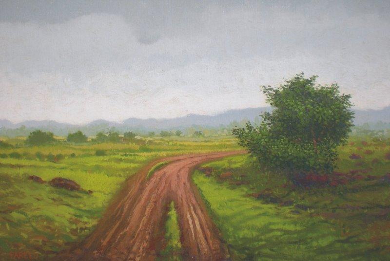 Landscape oil painting titled 'After the rain', 22x15 inches, by artist Fareed Ahmed on Canvas