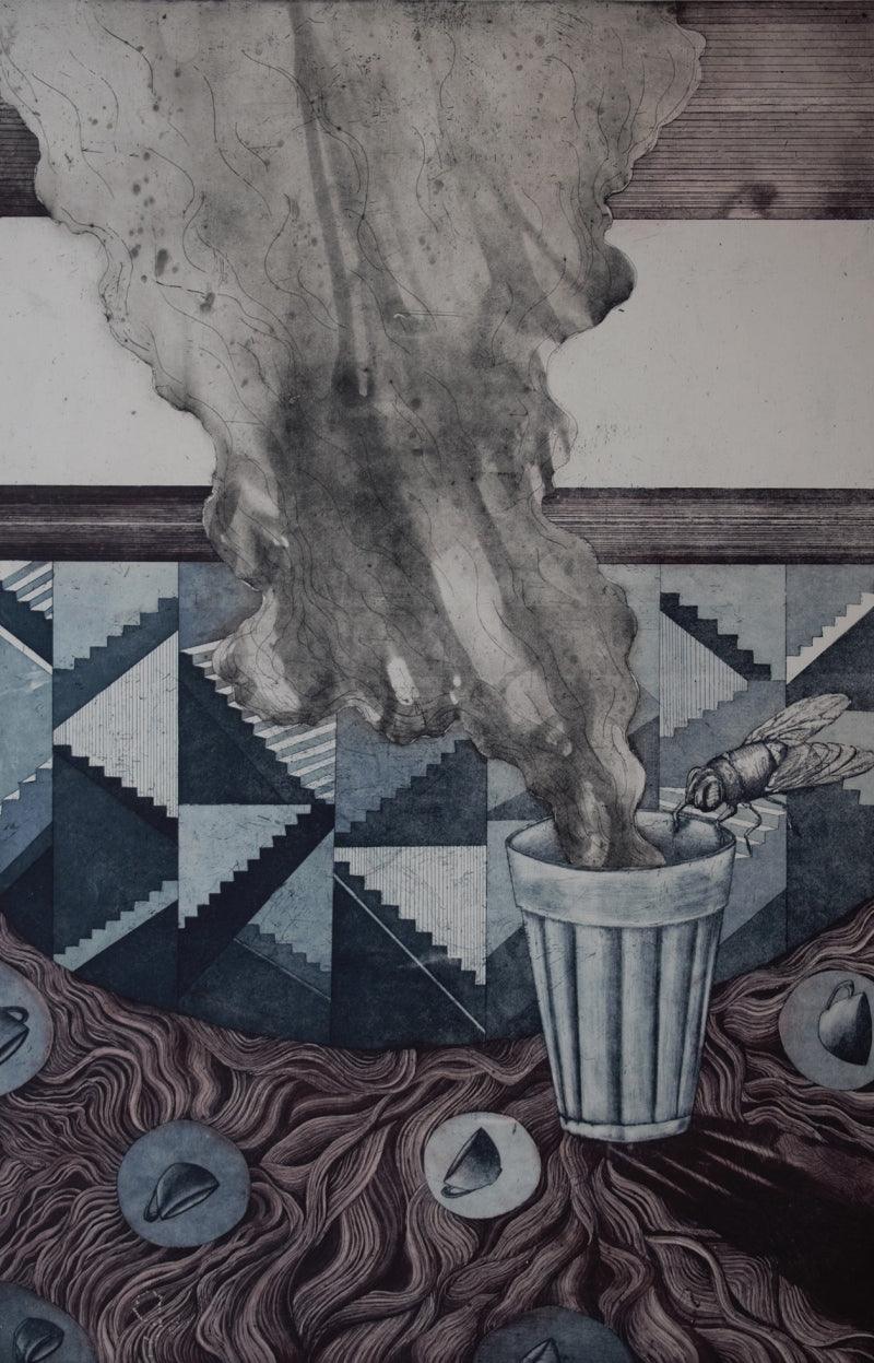 contemporary printmaking titled 'Alone', 30x20 inches, by artist Sukhmoy Bagh on Paper