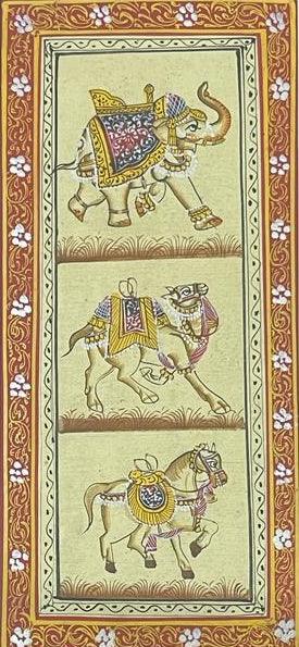 Animals mughal traditional art titled 'Animals', 8x4 inches, by artist Unknown on Cloth