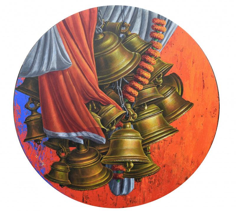 Religious acrylic painting titled 'Aradhana 35', 36x36 inches, by artist Anil Kumar Yadav on Canvas