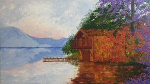 Seascape oil painting titled 'Backwater', 27x48 inches, by artist Shilpi Singh Patel on Canvas