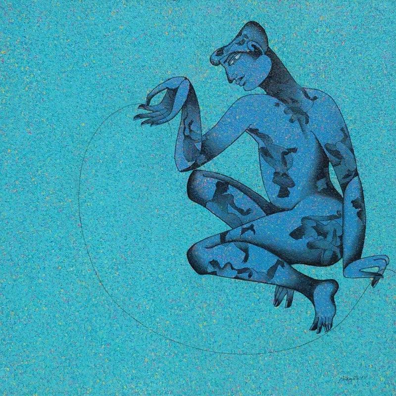 Figurative acrylic painting titled 'Balance', 36x36 inches, by artist Chikmath FV on Canvas