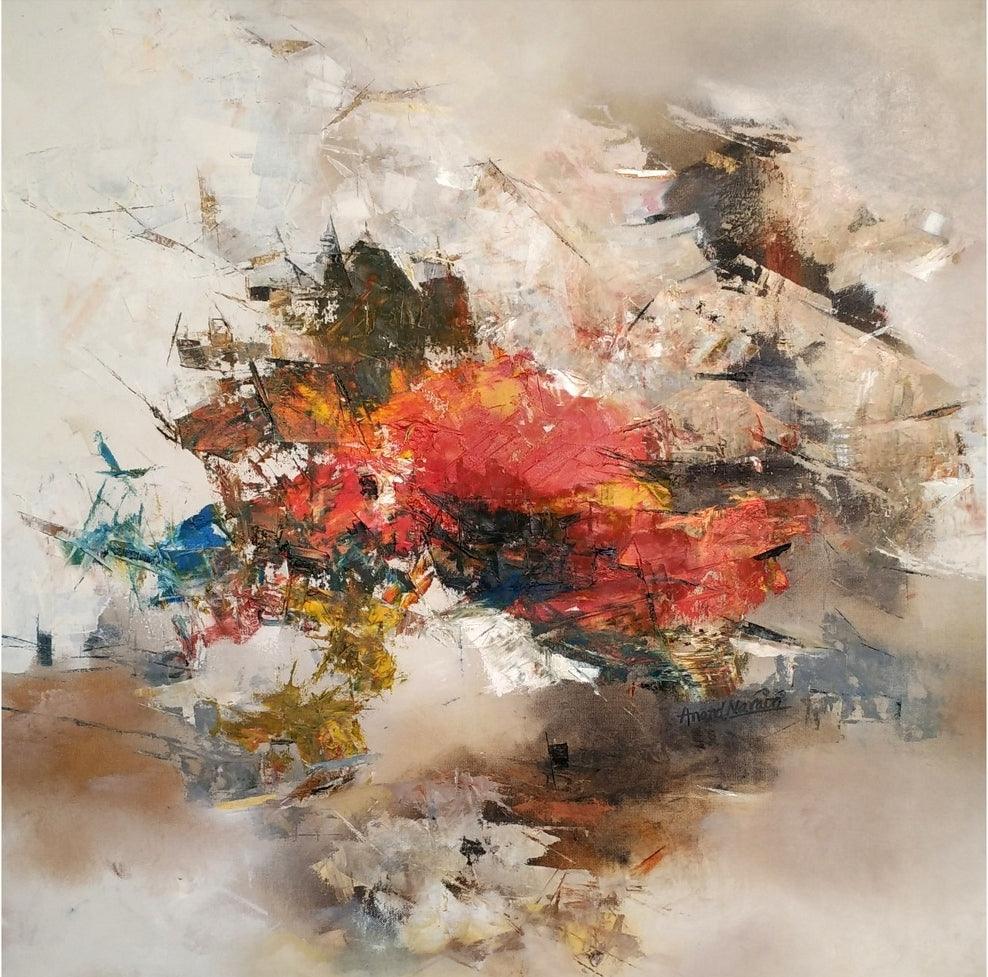 Cityscape oil painting titled 'Banaras 8', 24x24 inches, by artist Anand Narain on Canvas