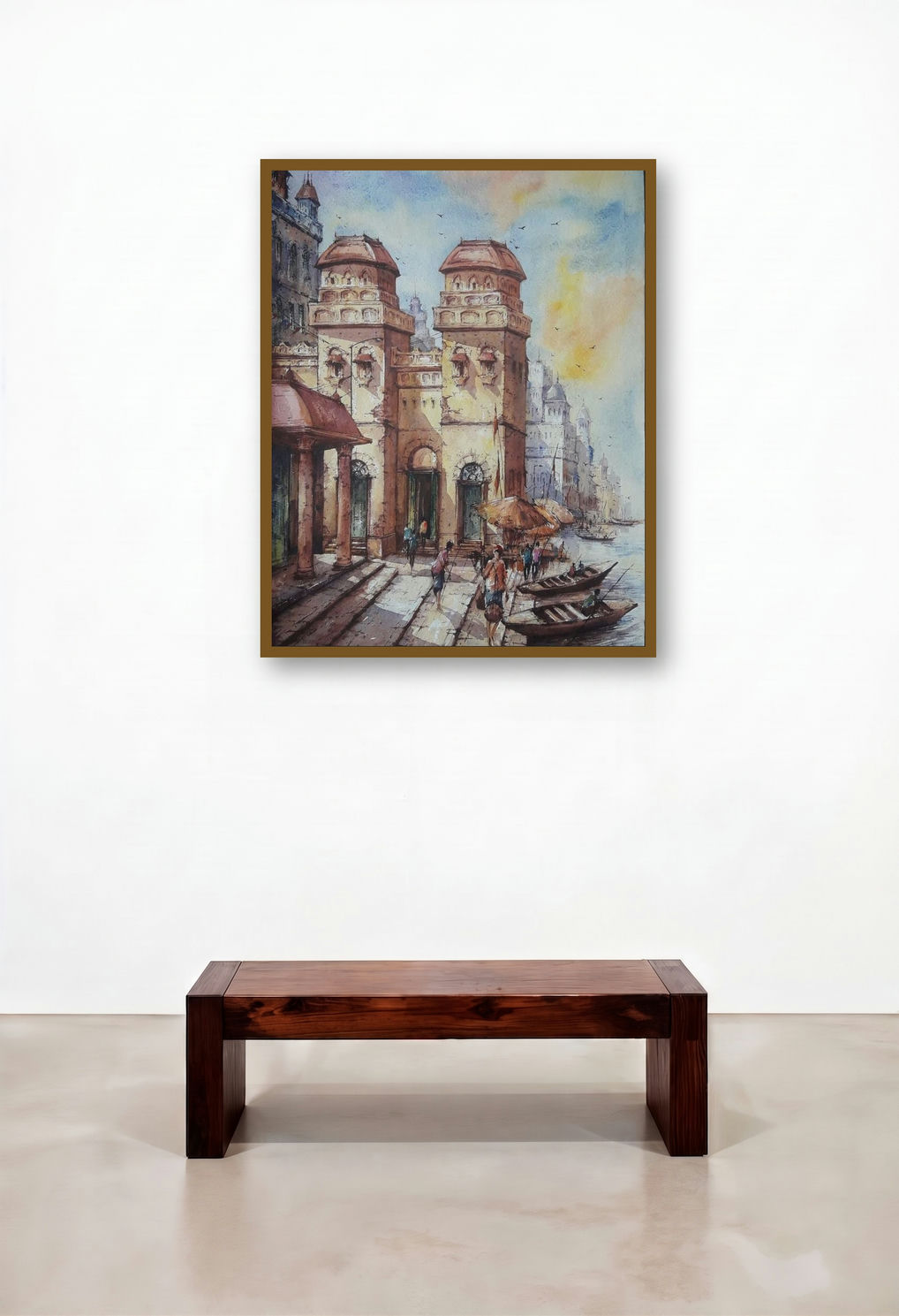 Banaras Ghat 11 (Varanasi Riverfront) by artist Shubhashis Mandal displayed in a Industrial Library