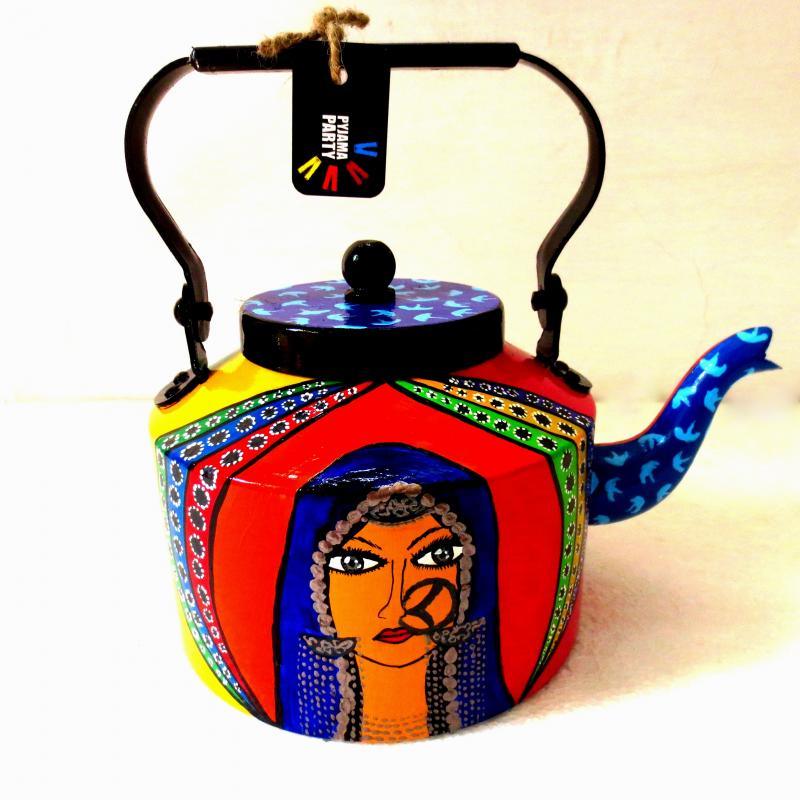 Lifestyle craft titled 'Banjaran Beauty Tea Kettle', 9x9x7 inches, by artist Rithika Kumar on Aluminium