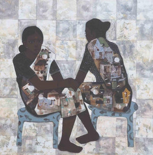 Figurative acrylic painting titled 'Bazar', 36x36 inches, by artist Harshada Kolapkar on Canvas