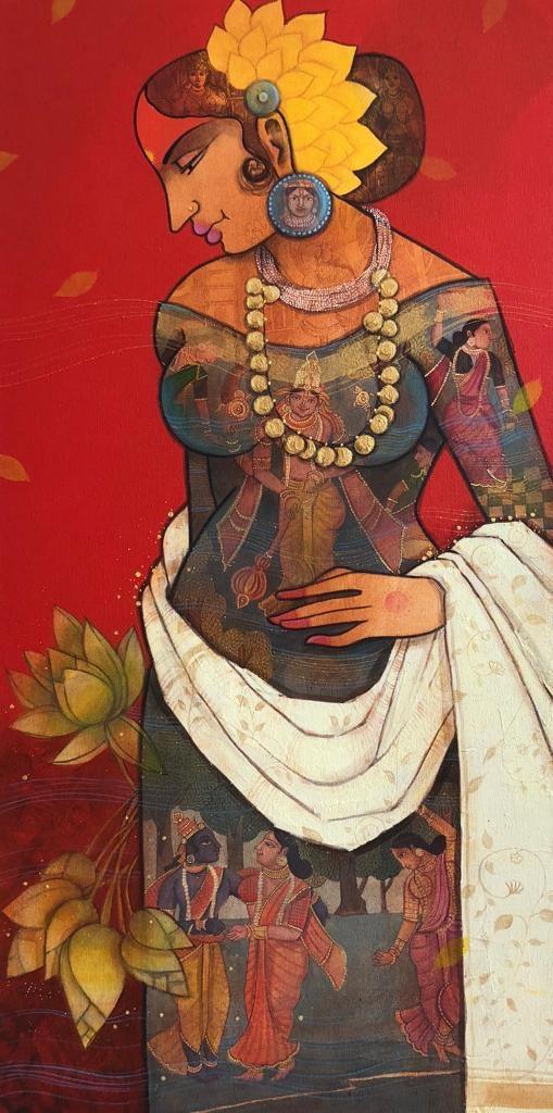 Figurative acrylic painting titled 'Beauty 1', 54x30 inches, by artist Sachin Kharat on Canvas